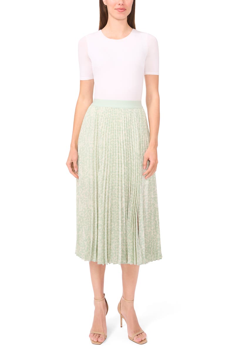 Halogen<sup>®</sup> Geo Print Pleated Slit Hem Midi Skirt, Alternate, color, Mint Creme