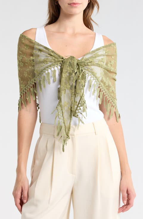 Floral Lace Trim Scarf