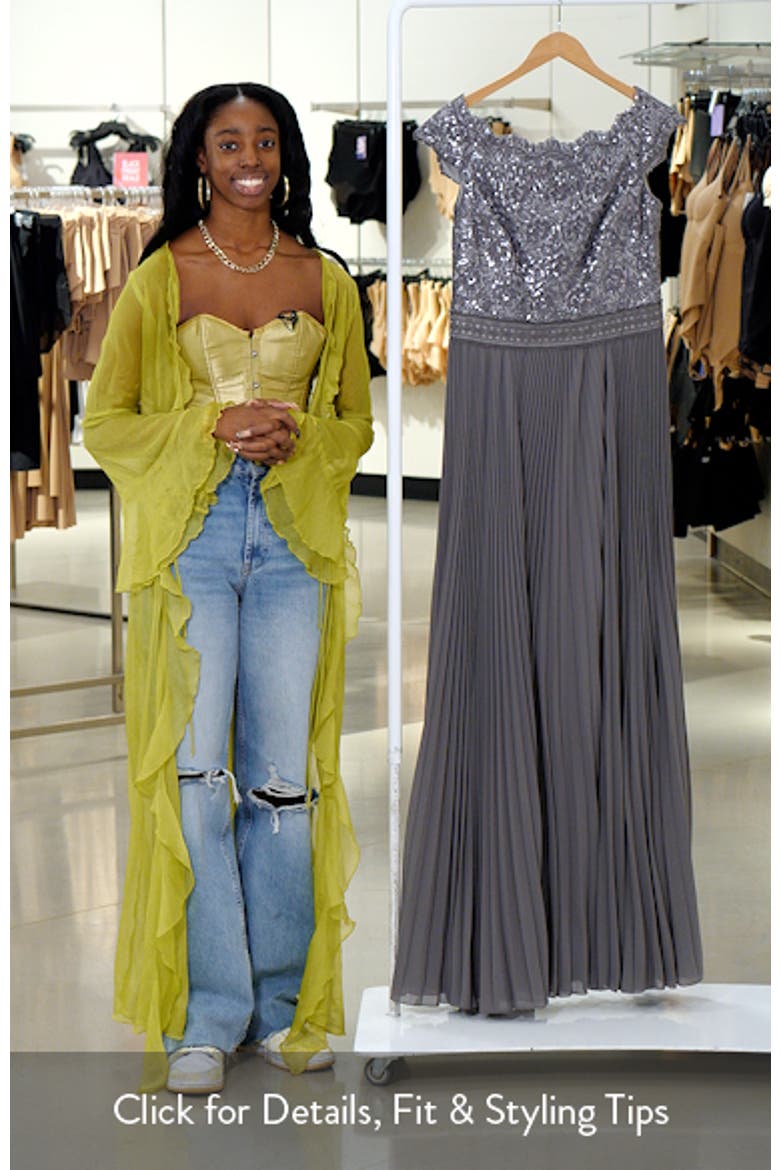 Off the Shoulder Sequin Lace Pleated Gown video