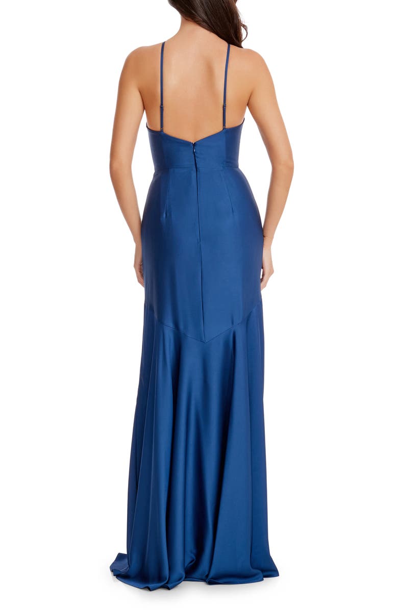 Dress the Population Justine Halter Satin Trumpet Gown, Alternate, color,