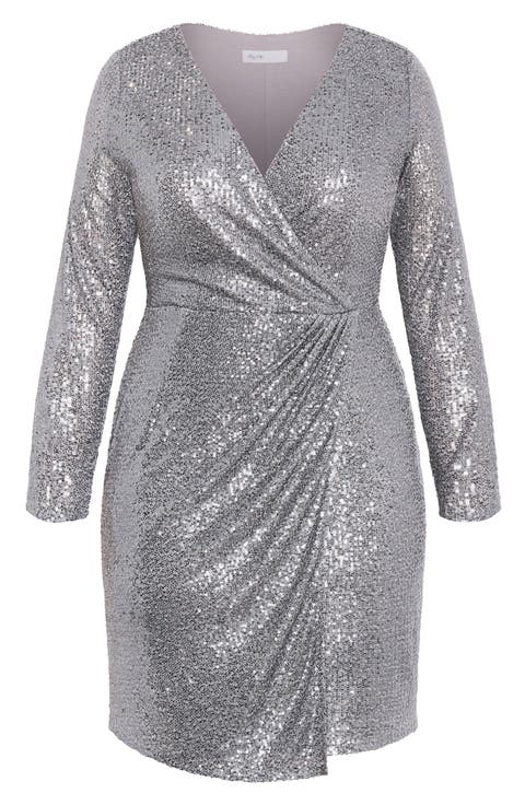 Razzle Sequin Faux Wrap Minidress