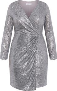 City Chic Razzle Sequin Faux Wrap Minidress