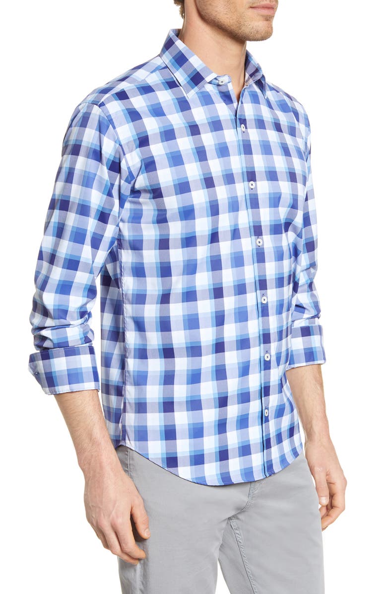 Bugatchi Shaped Fit Plaid Button-Up Performance Shirt, Alternate, color, 