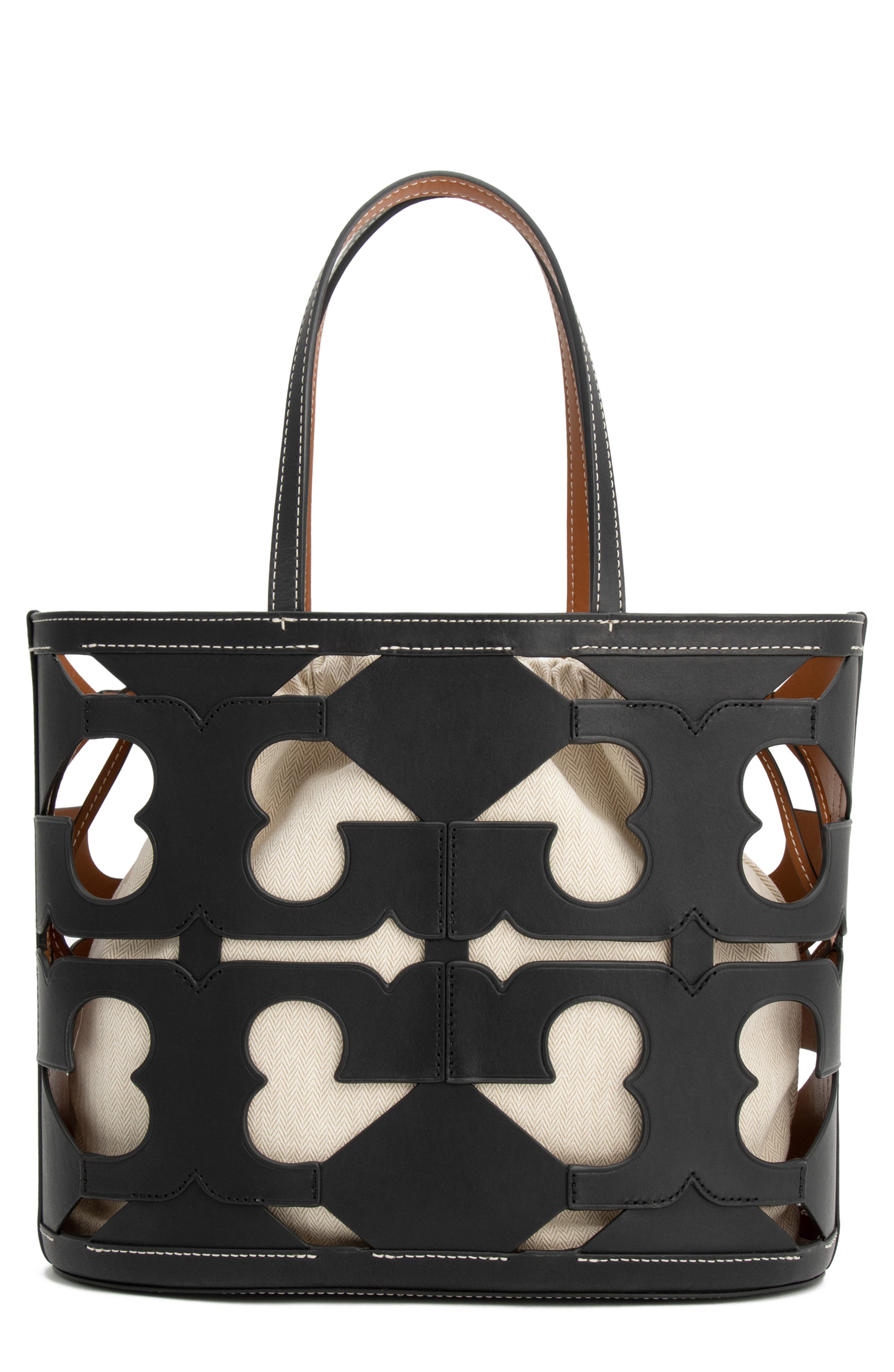 Tory Burch Ella Small Leather Cutout Logo Tote, Main, color, 
