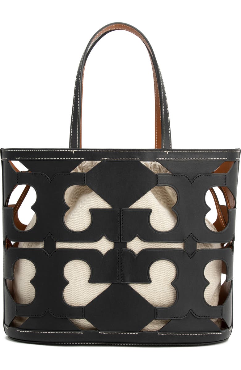 Tory Burch Ella Small Leather Cutout Logo Tote, Main, color,
