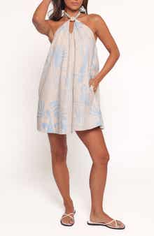 Petal & Pup Elira Mixed Print Cotton Halter Minidress