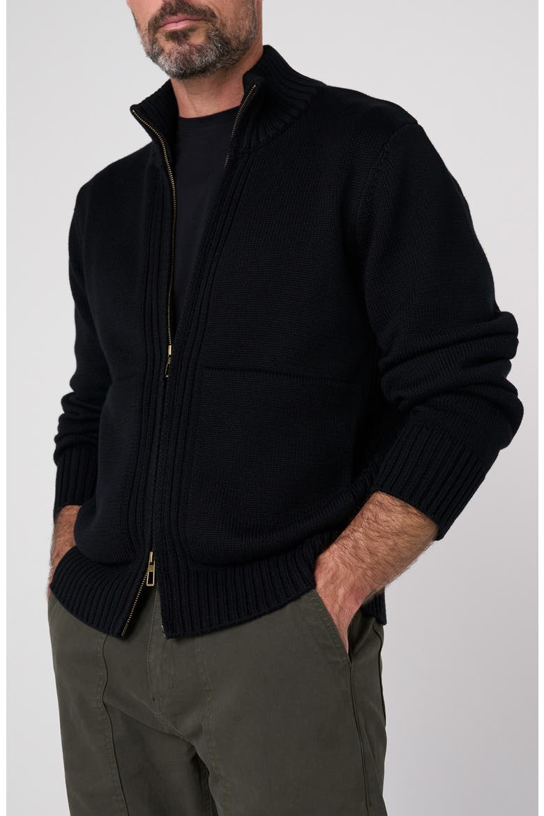 Heavyweight Cotton Blend Full Zip Sweater, Alternate, color, BLACK