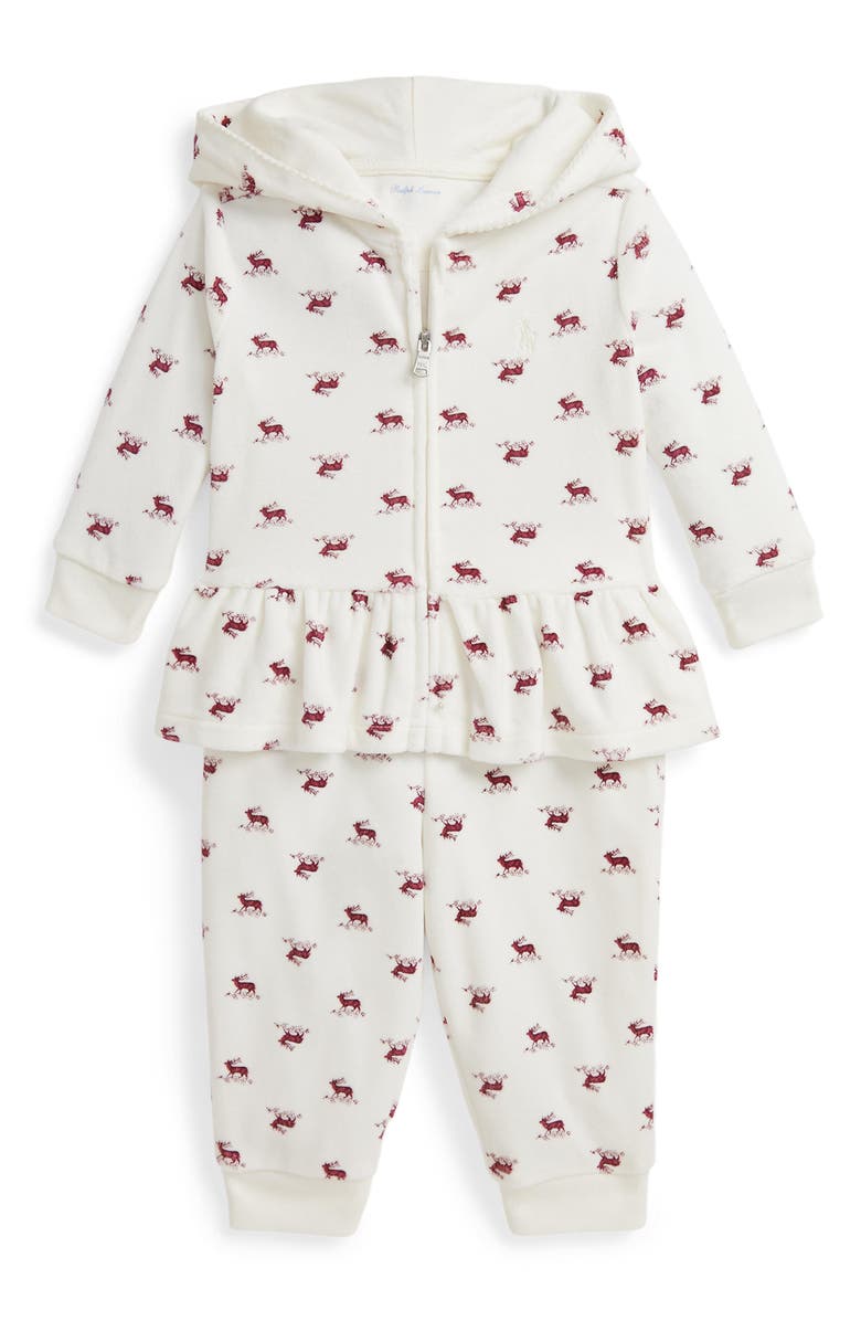Ralph Lauren Reindeer Print Hooded Jacket & Pants, Main, color, White