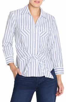 Iconic Stripe Tie Front Button-Up Shirt