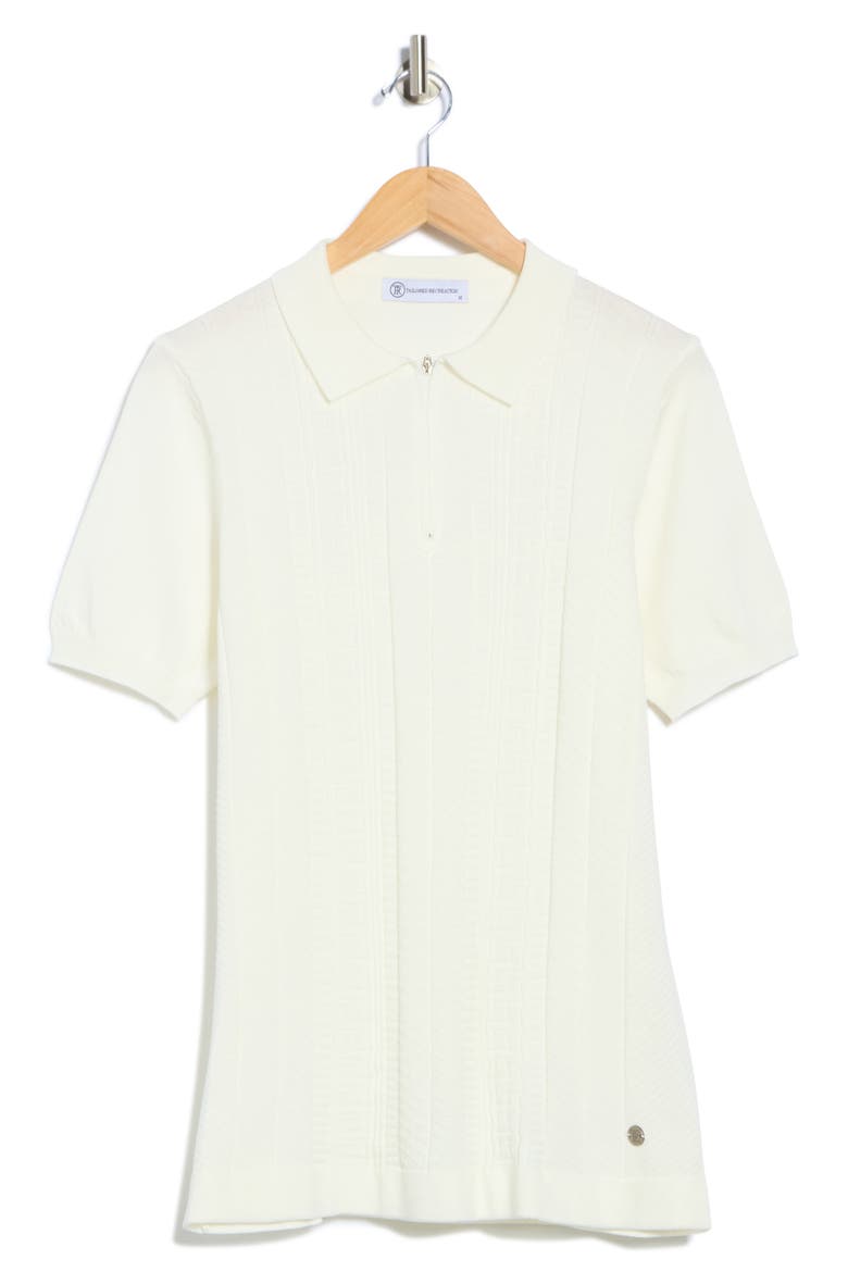Cable Knit Short Sleeve Half Zip Sweater, Alternate, color, WHITE