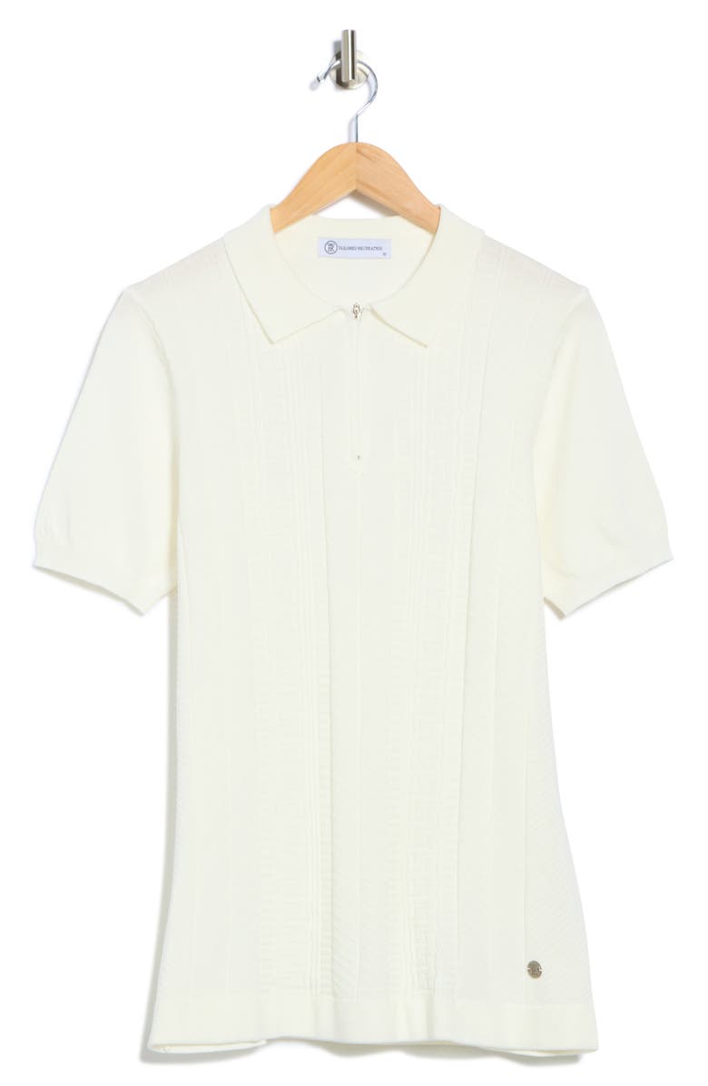 T.R. PREMIUM Cable Knit Short Sleeve Half Zip Sweater, Alternate, color, White