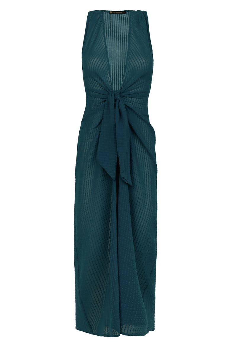 Mita Plunge Sleeveless Tie Front Semisheer Cotton Cover-Up Dress, Alternate, color, GREEN