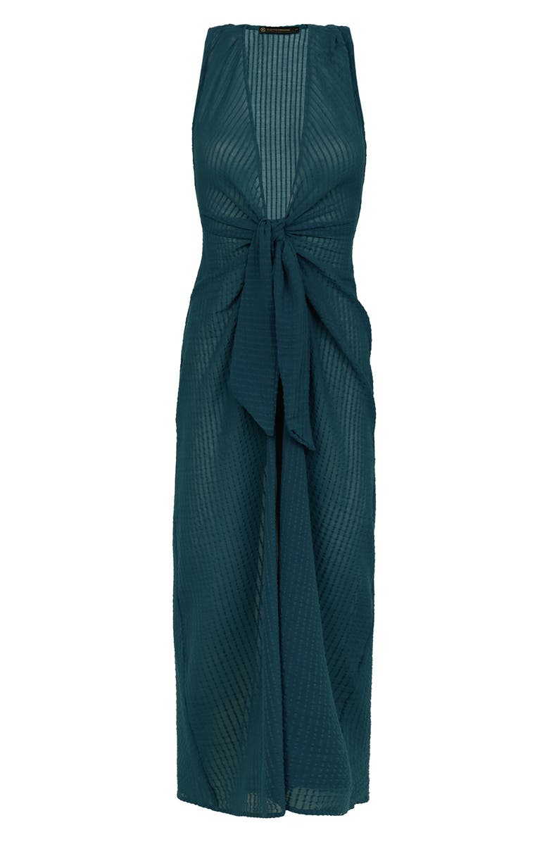 ViX Paula Hermanny Mita Plunge Sleeveless Tie Front Semisheer Cotton Cover-Up Dress, Alternate, color, Green