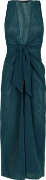 ViX Paula Hermanny Mita Plunge Sleeveless Tie Front Semisheer Cotton Cover-Up Dress