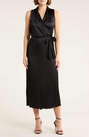 Vince Sleeveless Pleated Satin Wrap Dress