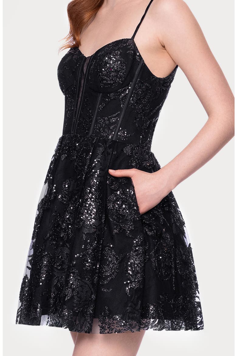 Glitter Mesh Sleeveless Party Minidress, Alternate, color, BLACK