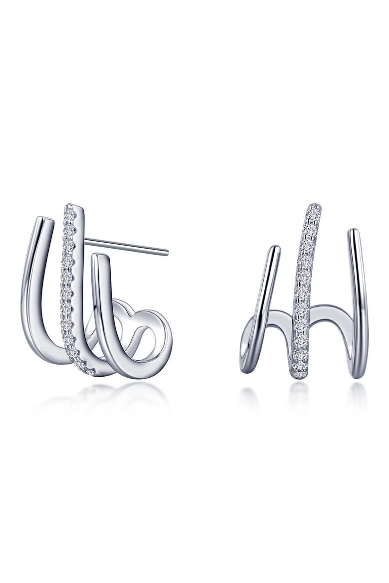 Simulated Diamond Triple Claw Huggie Hoop Earrings, Main, color, WHITE