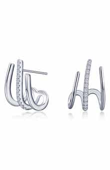 Lafonn Simulated Diamond Triple Claw Huggie Hoop Earrings