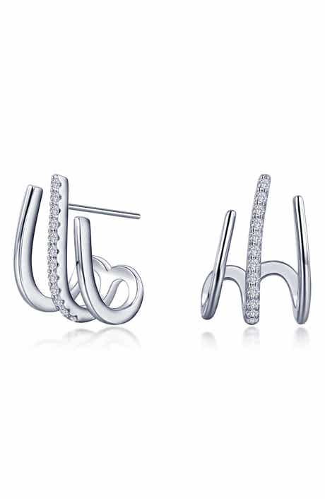 Lafonn Simulated Diamond Triple Claw Huggie Hoop Earrings