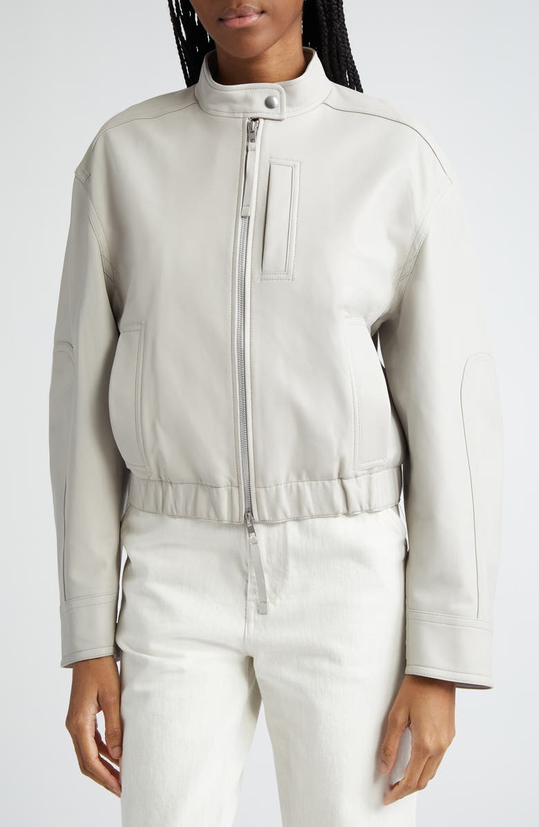 Vince Leather Crop Bomber Jacket, Alternate, color, Salt Glass