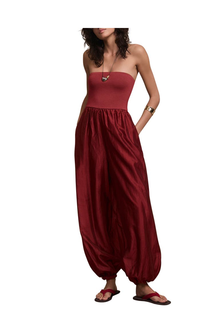 Bandeau Balloon Jumpsuit, Alternate, color, Burgundy