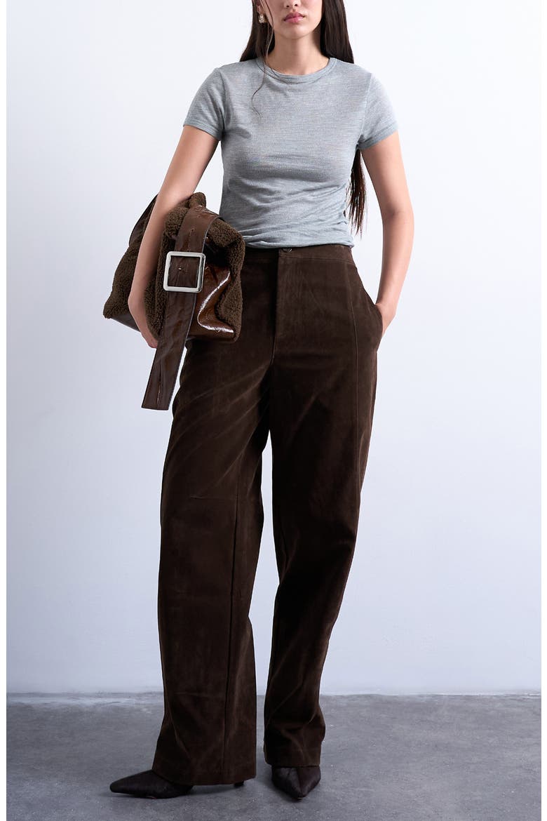 Faux Suede Wide Leg Pants, Main, color, BROWN