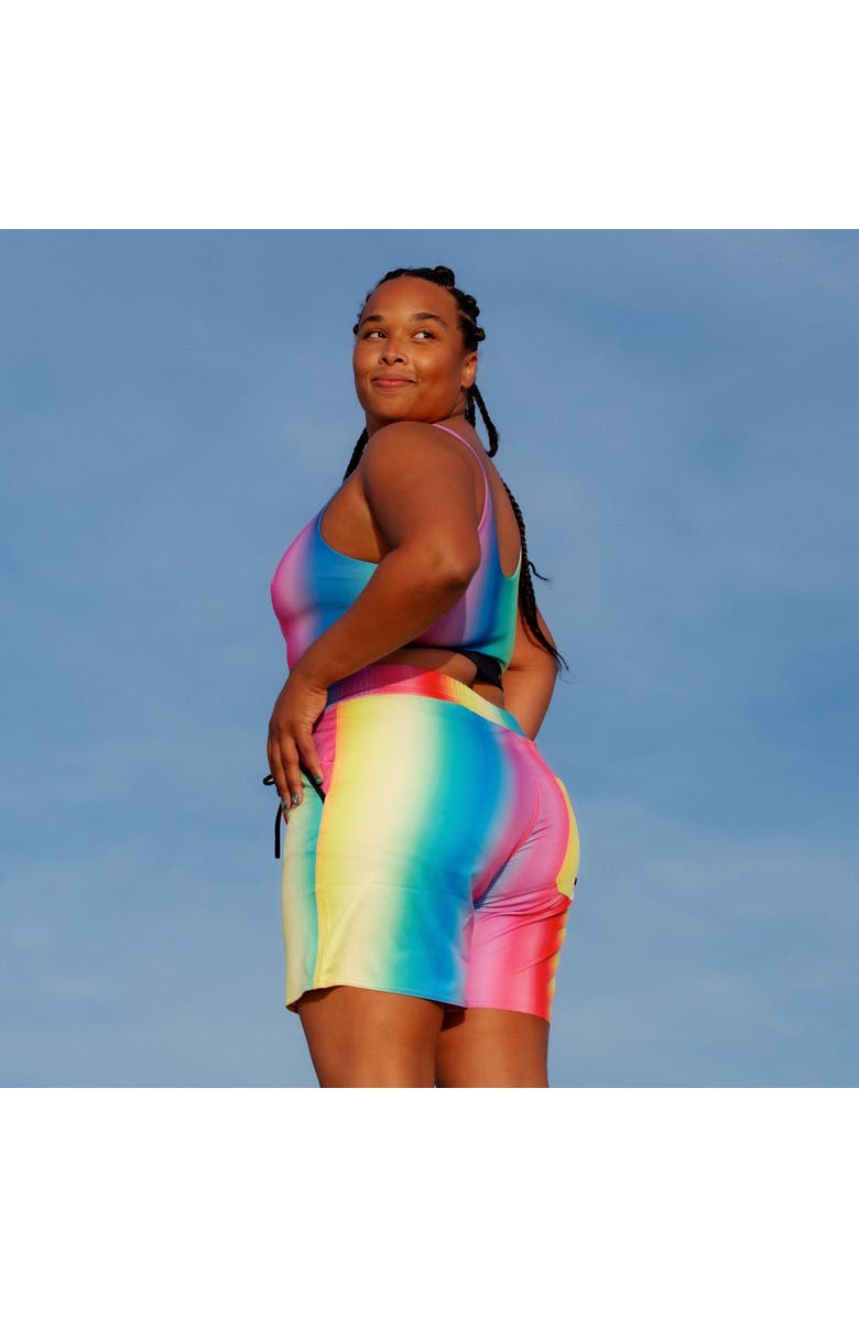 TomboyX 7-Inch Heritage Board Shorts, Alternate, color, Melting Rainbow