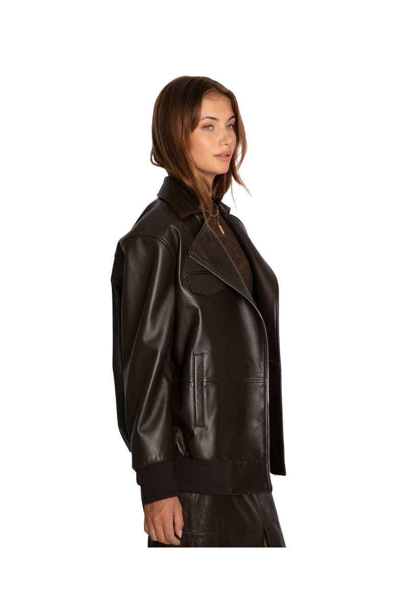 Desert Moon Leather Bomber Jacket, Alternate, color, Dark Brown
