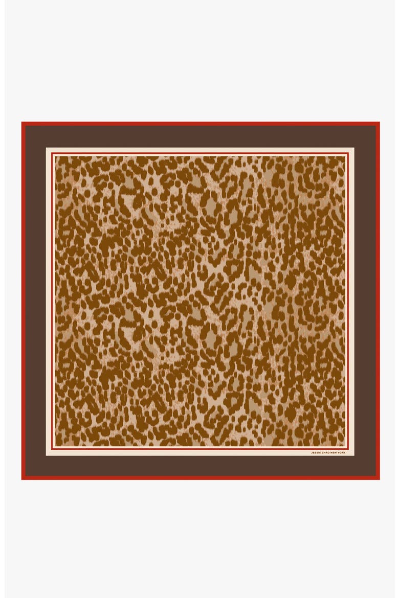 Leopard Allure Double Sided Silk Scarf, Main, color, brown