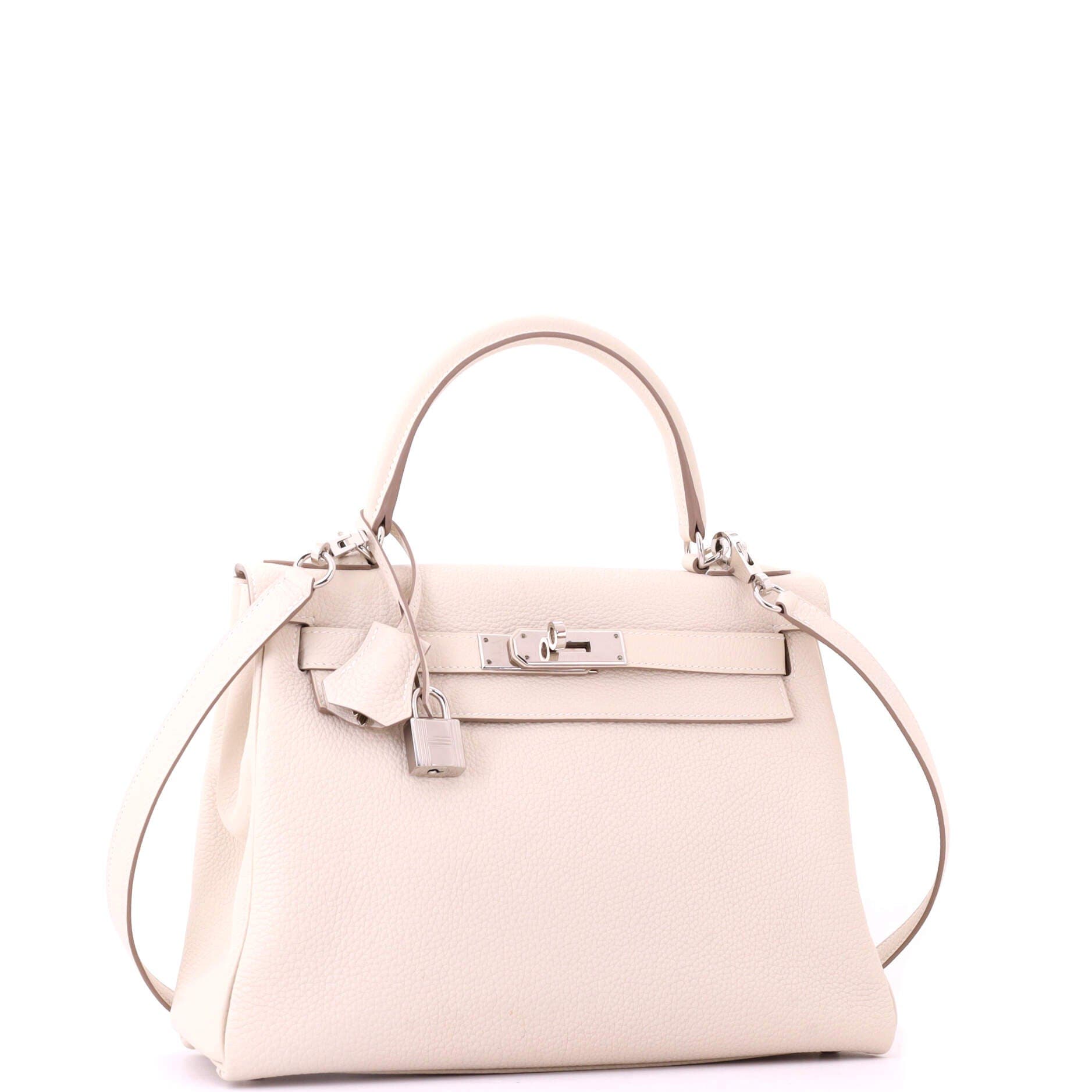 Pre-Owned Hermes Kelly Handbag Light Togo with Palladium Hardware 28, Alternate, color, Craie