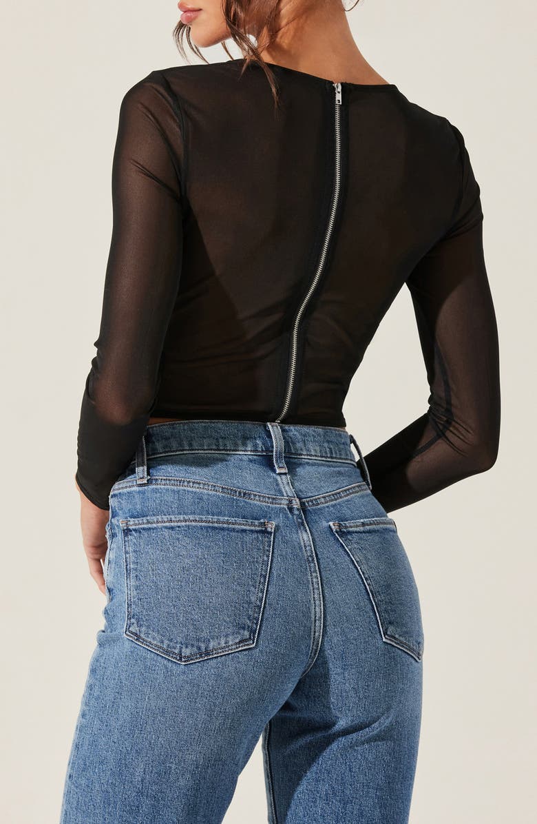 ASTR the Label Long Sleeve Mesh Corset Top, Alternate, color, Black