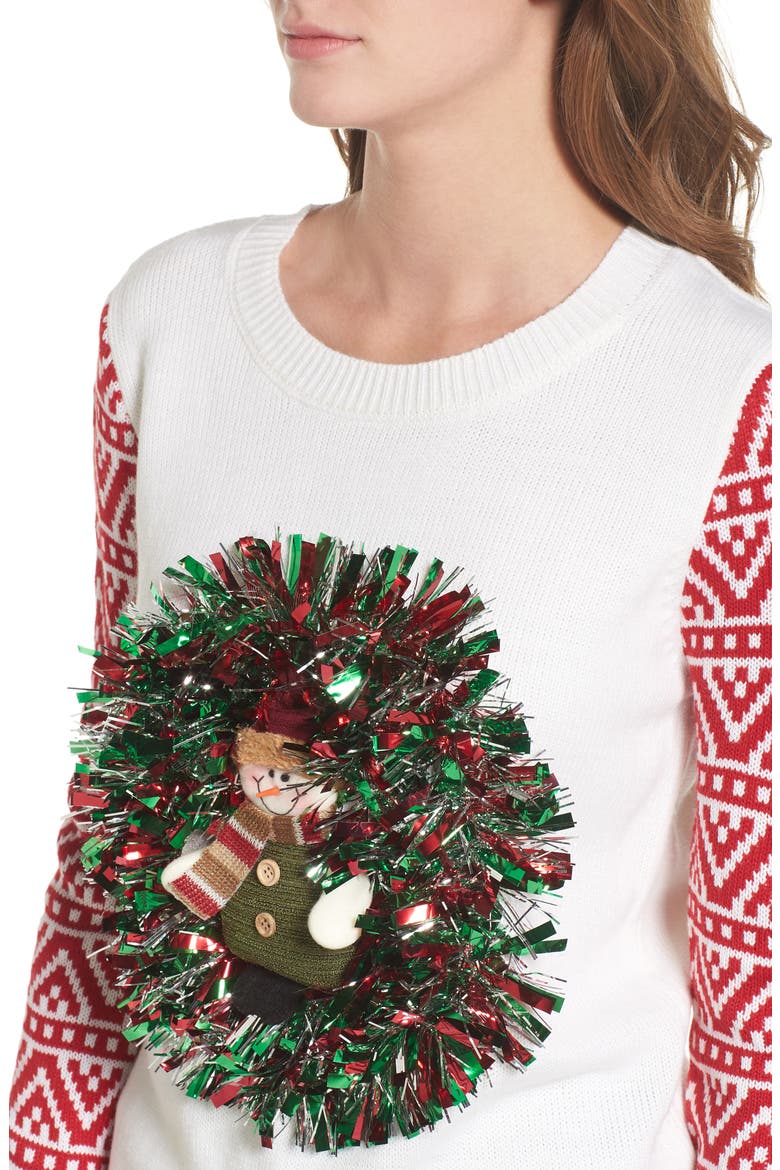 Snowman Wreath Sweater, Alternate, color, SNOWMAN WREATH