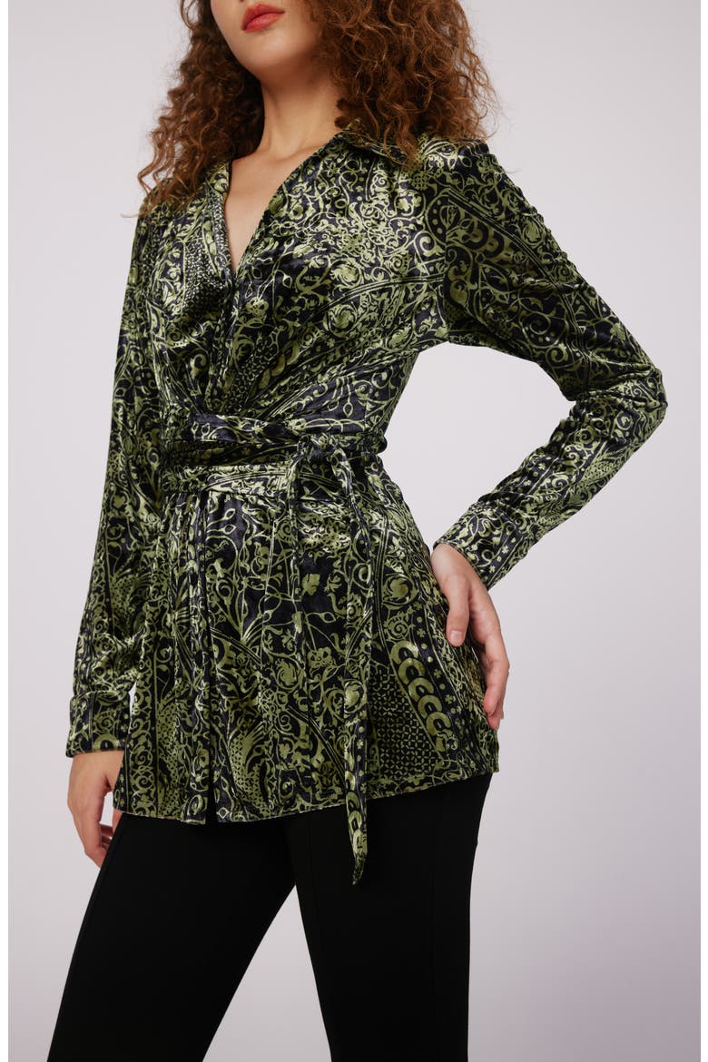 Lagarde Paisley Velvet Wrap Front Top, Alternate, color, LACED UP