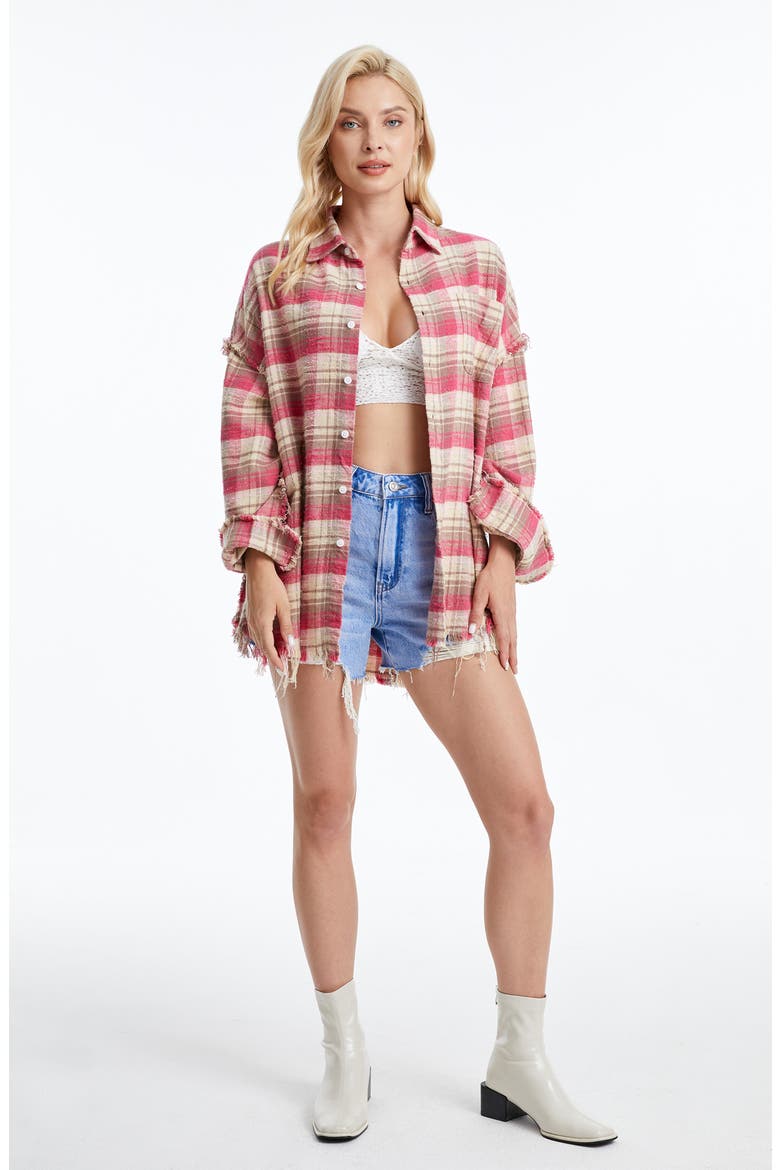 Plaid Cotton Shirt Jacket, Alternate, color, PINK/KHAKI PLAID