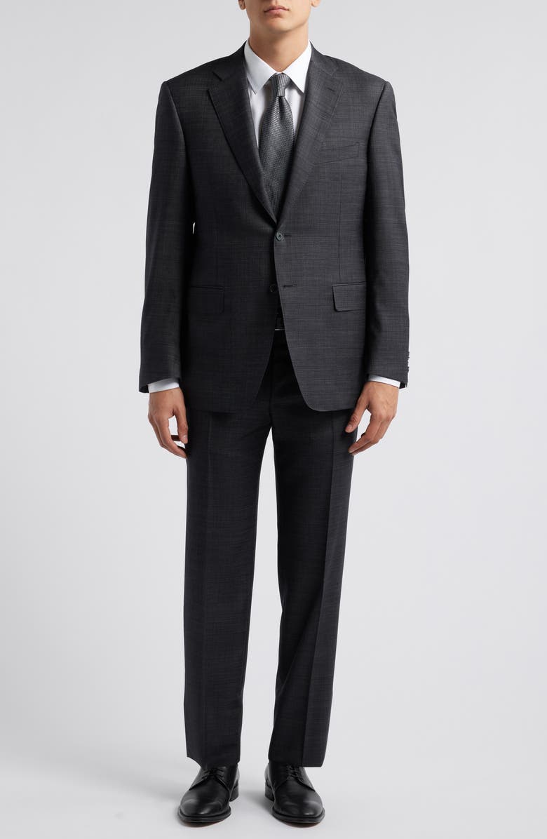 Canali Siena Regular Fit Dark Grey Slub Wool Suit, Main, color, Charcoal