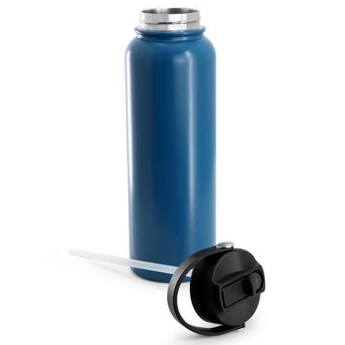 Gibson Home Marina 38 Ounce Double Wall Stainless Steel Thermal Bottle With Lid And Straw In Blue