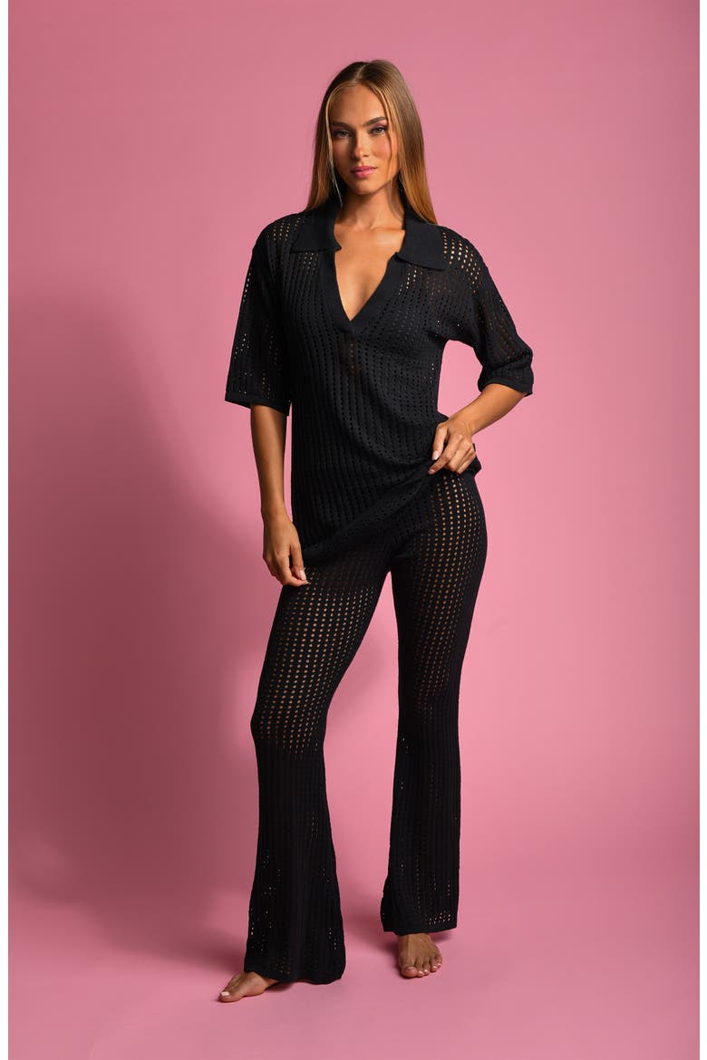 Resort Open Stitch Cover-Up Pants, Alternate, color, BLACK