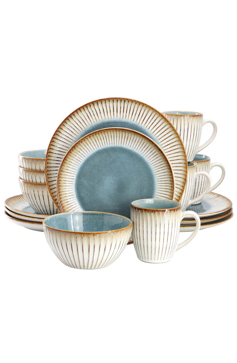 Elama Louann 16 Piece Stoneware Dinnerware Set, Main, color, Beige