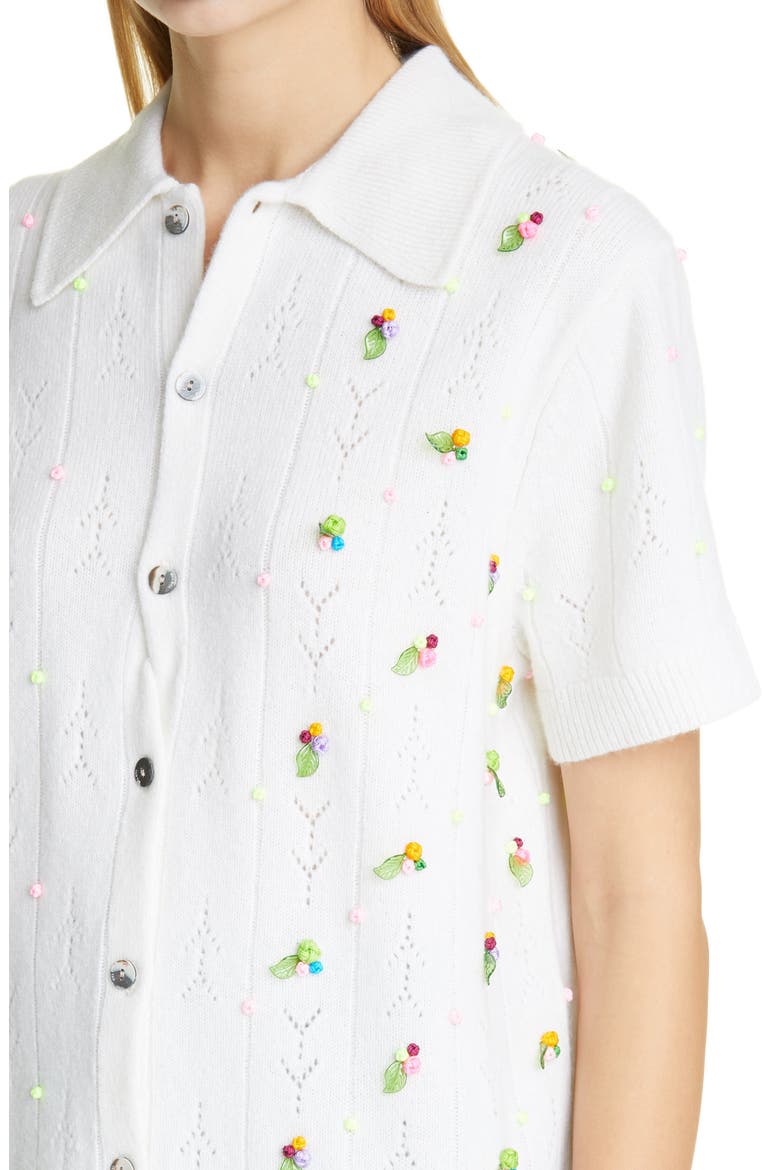 Rosie Oversize Short Sleeve Lambswool Cardigan, Alternate, color, ICE WHITE
