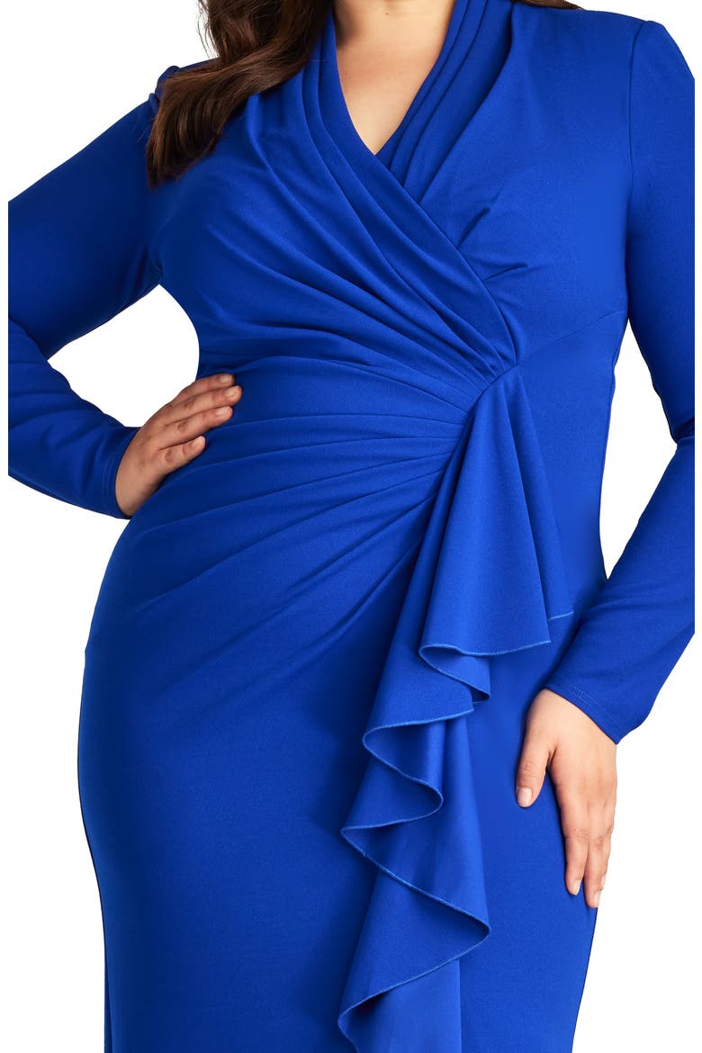 Ruched Long Sleeve Column Gown, Alternate, color, MYSTIC BLUE