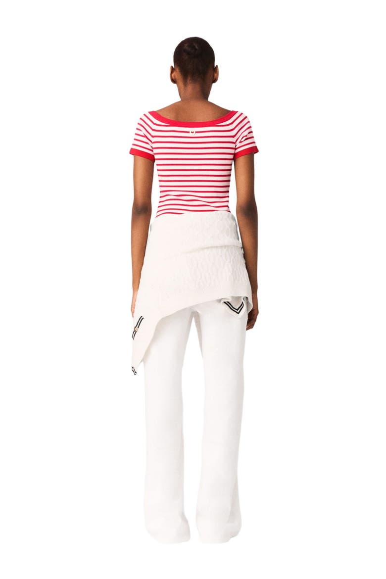 Striped knit top with boat neck, Alternate, color, Red