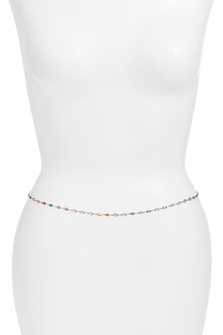 Rainbow Crystal Station Belly Chain, Main, color, SILVER