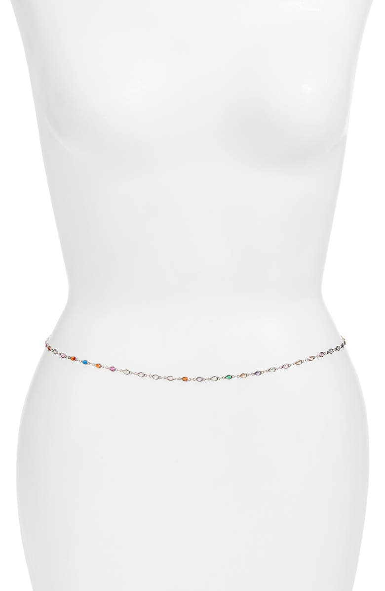 VIDAKUSH Rainbow Crystal Station Belly Chain, Main, color, Silver