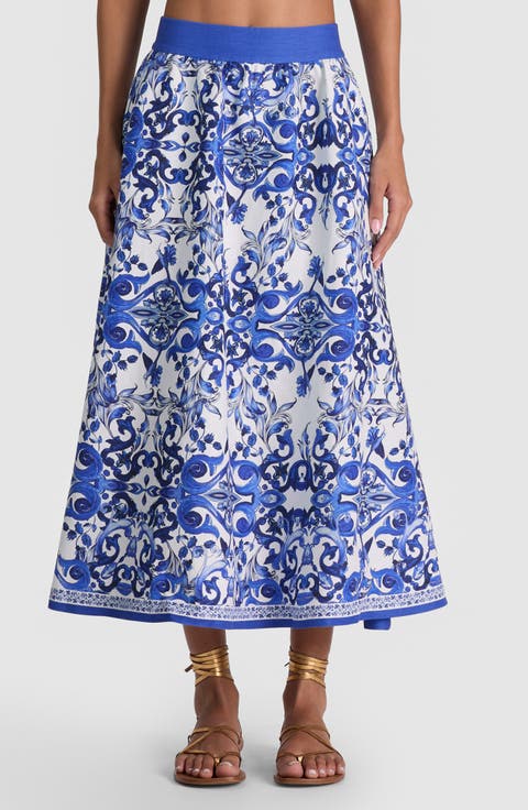 Earla High Waist Linen Blend Midi Skirt