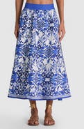 Alice + Olivia Earla High Waist Linen Blend Midi Skirt