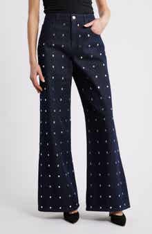 MANGO Leo Crystal Embellished Wide Leg Jeans