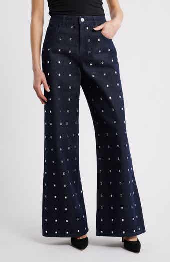 MANGO Leo Crystal Embellished Wide Leg Jeans