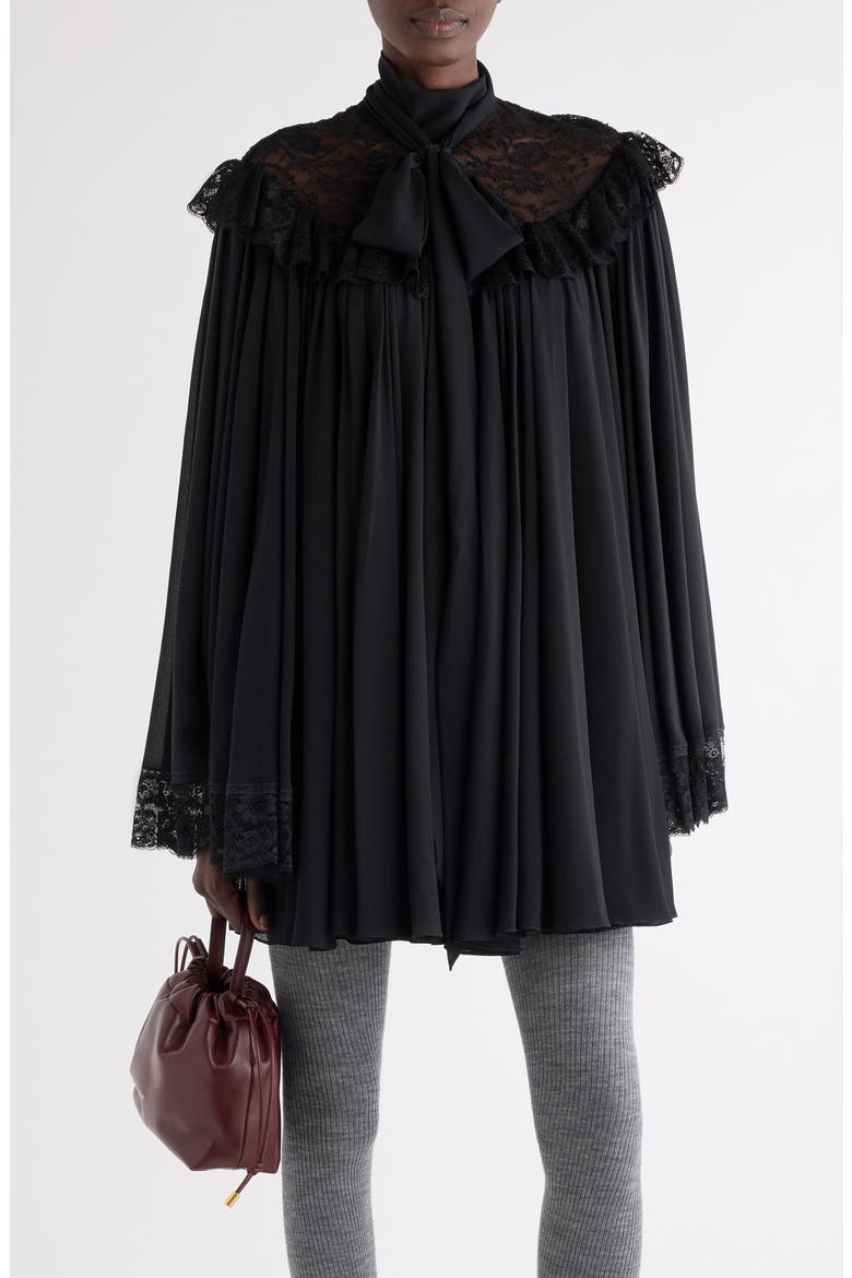 Iconic Long Sleeve Organic Silk Georgette Minidress, Main, color, BLACK