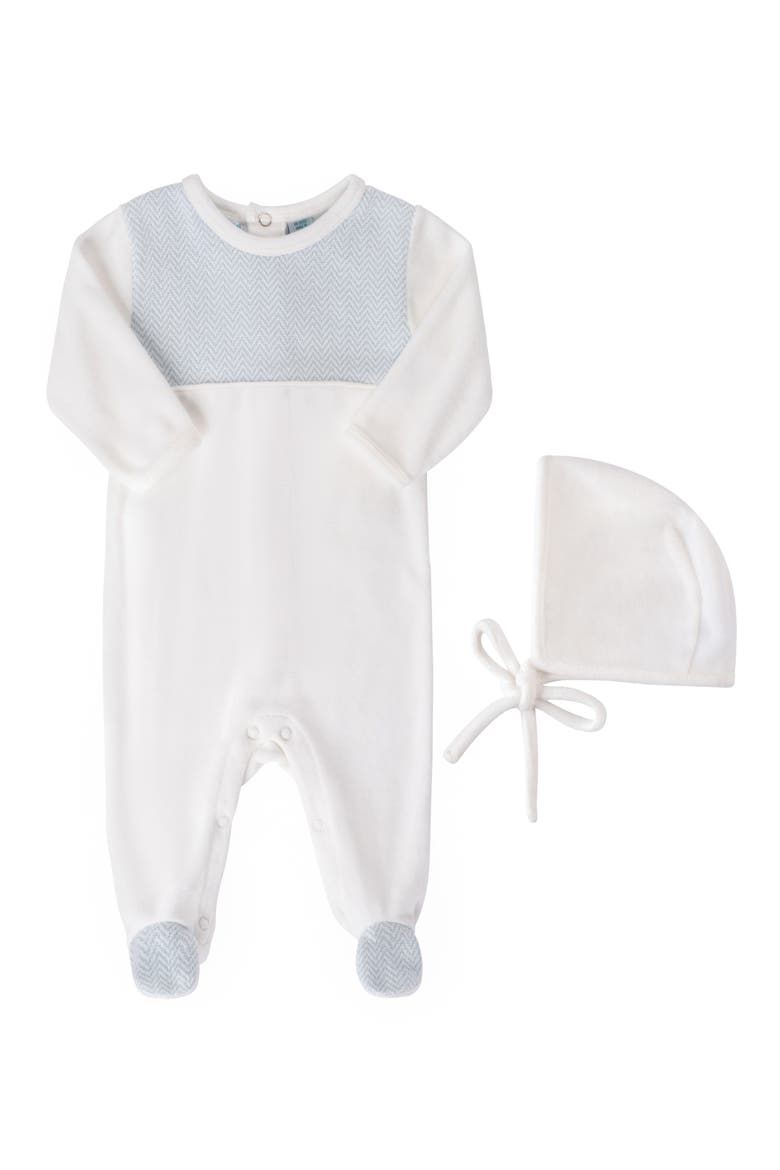 Chevron Footie & Hat Set, Main, color, IVORY/ BLUE