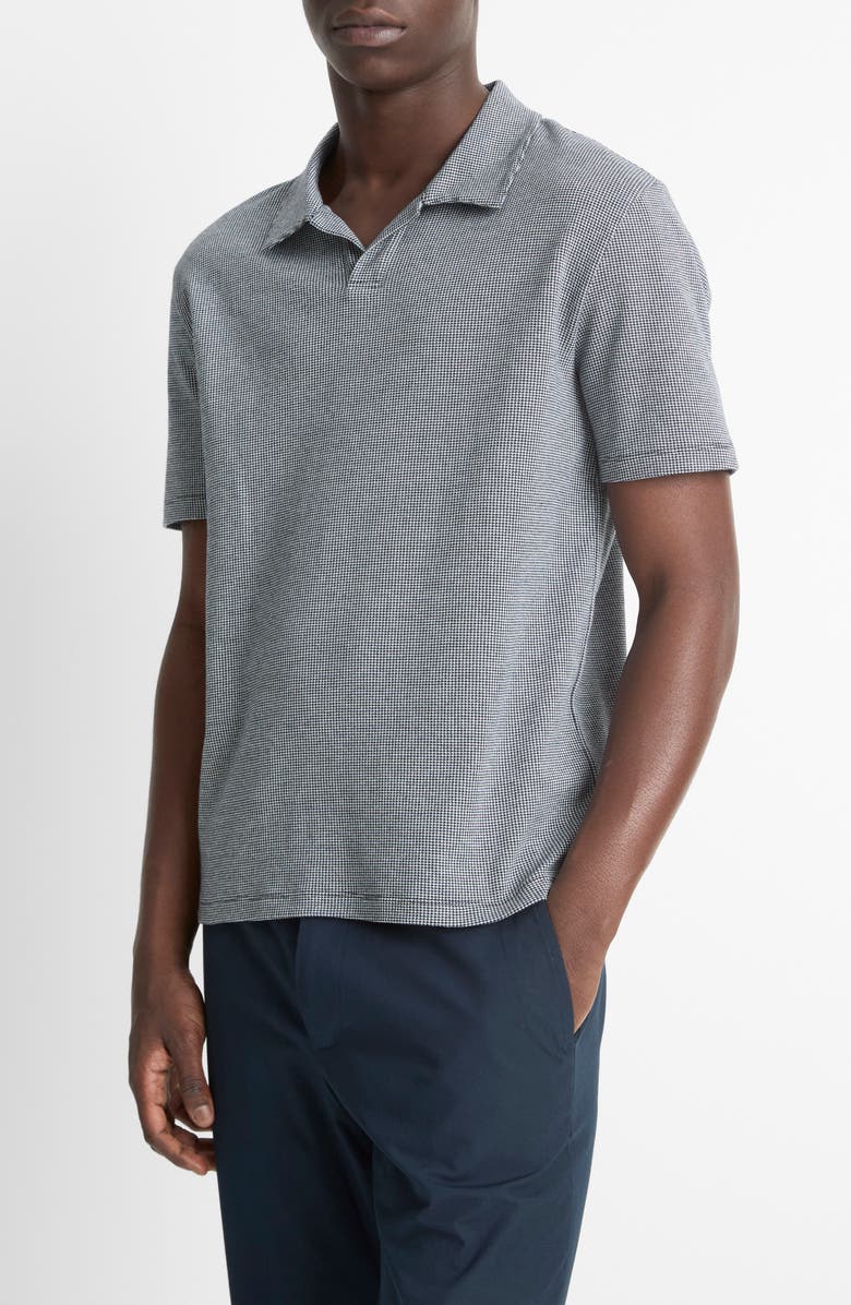 Vince Johnny Collar Houndstooth Cotton Polo, Alternate, color, Coastal/ Optic White